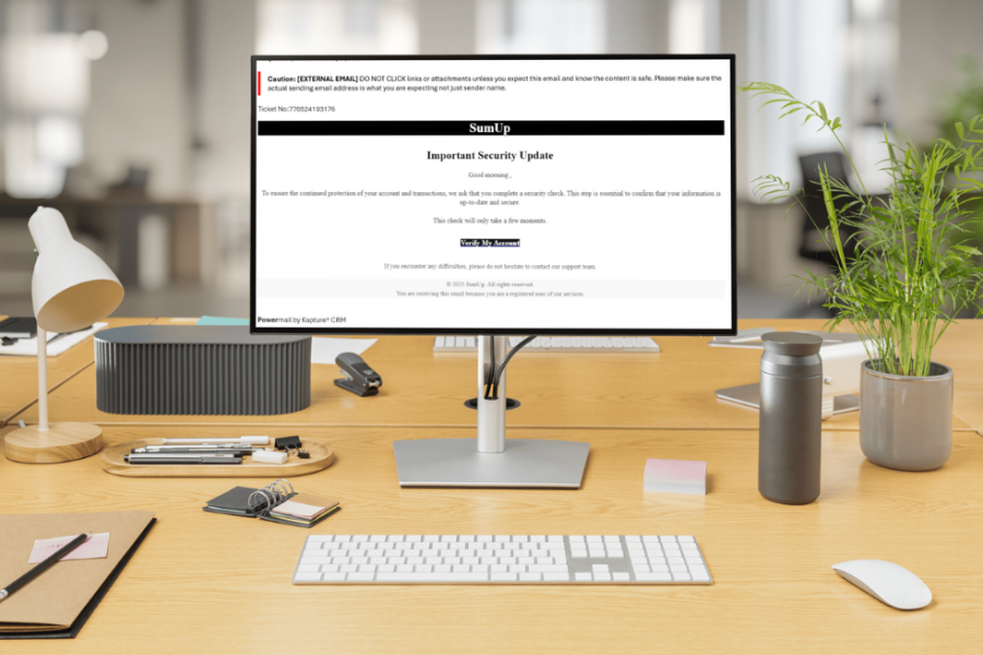 Mockup of SumUp email scam